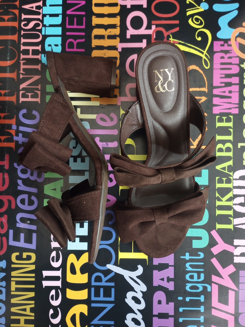 Adorable NY&C Brown Double Bow Mules!